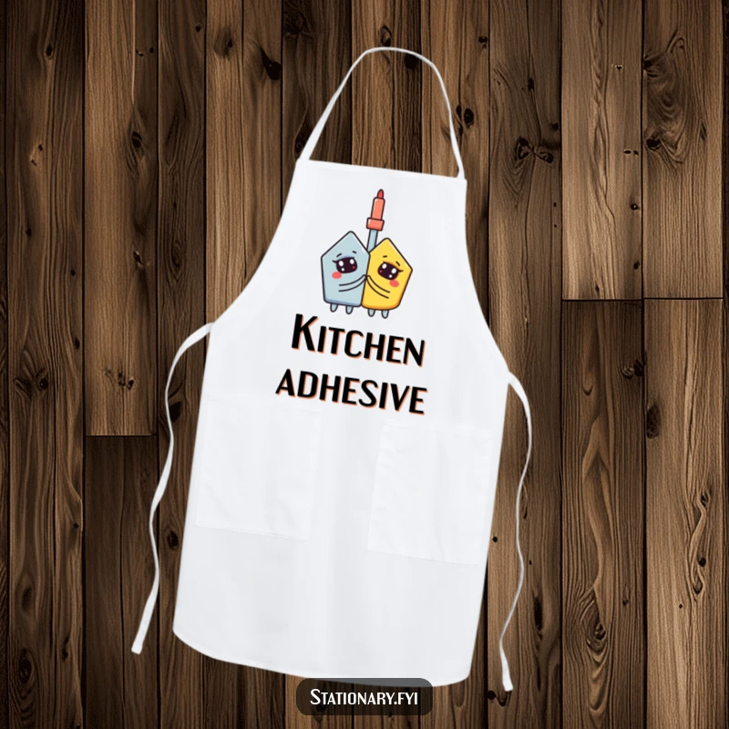 Funny apron: A curious glue stick joins two shapes, perfect for protecting clothes during crafting.