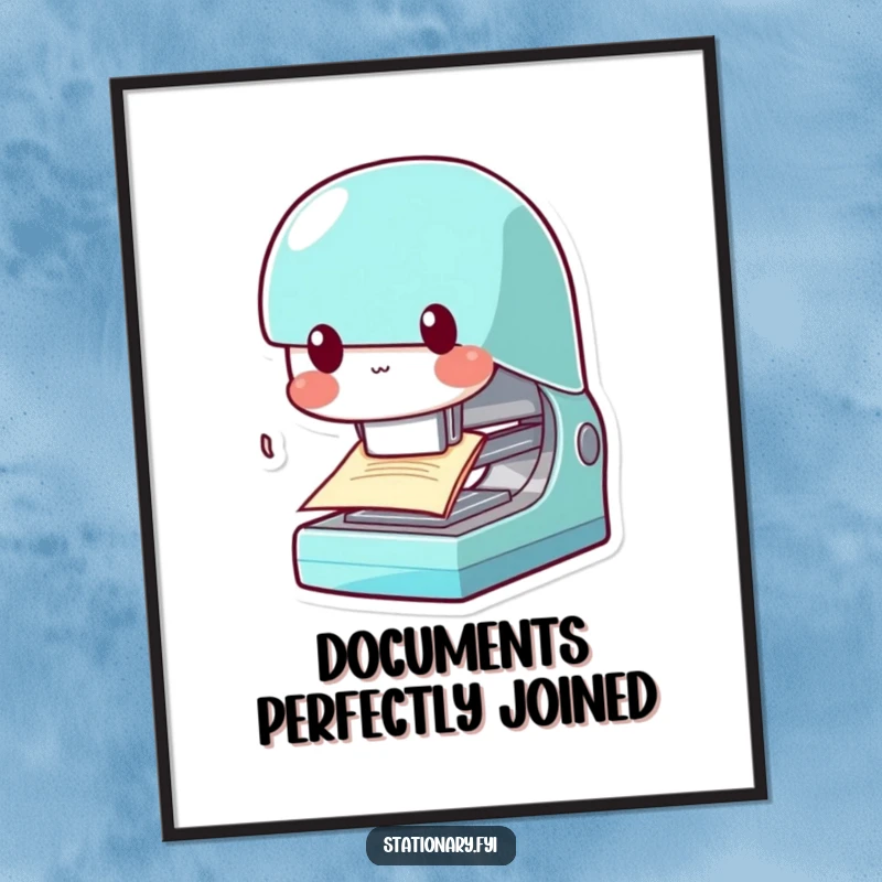 Funny Kawaii Stapler Digital Art Print: A downloadable artwork of a chomping stapler, bringing instant office humor and motivation.