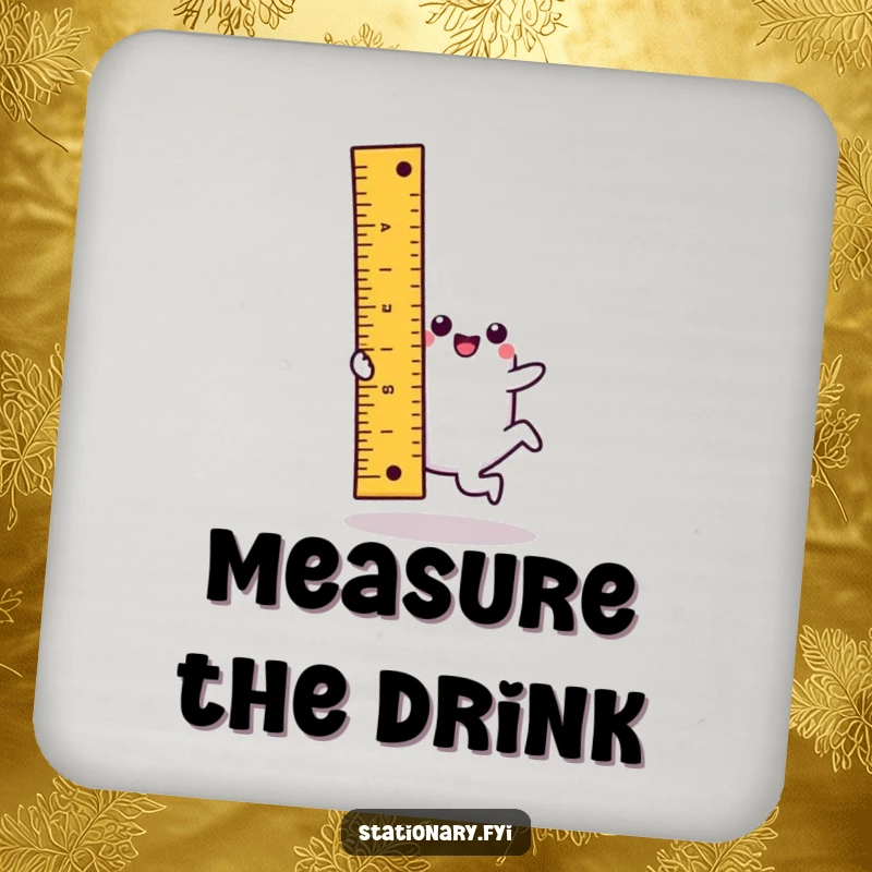 Funny kawaii ruler coaster featuring a character doing a cartwheel, protecting surfaces with playful precision humor.