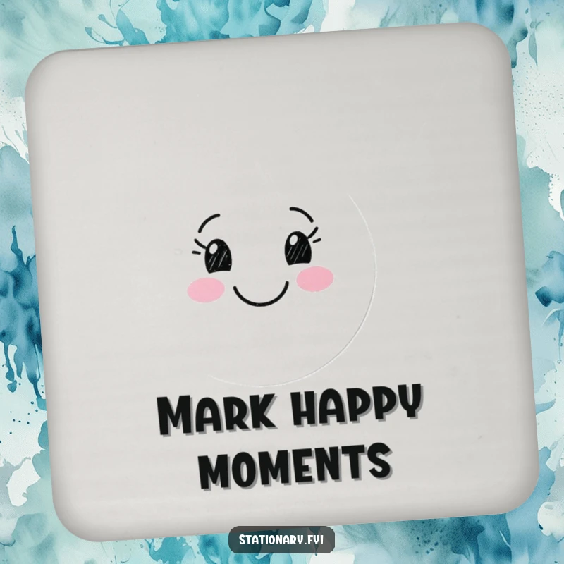 Funny drink coaster with a happy marker character drawing a smiling face, adding artistic flair and surface protection.