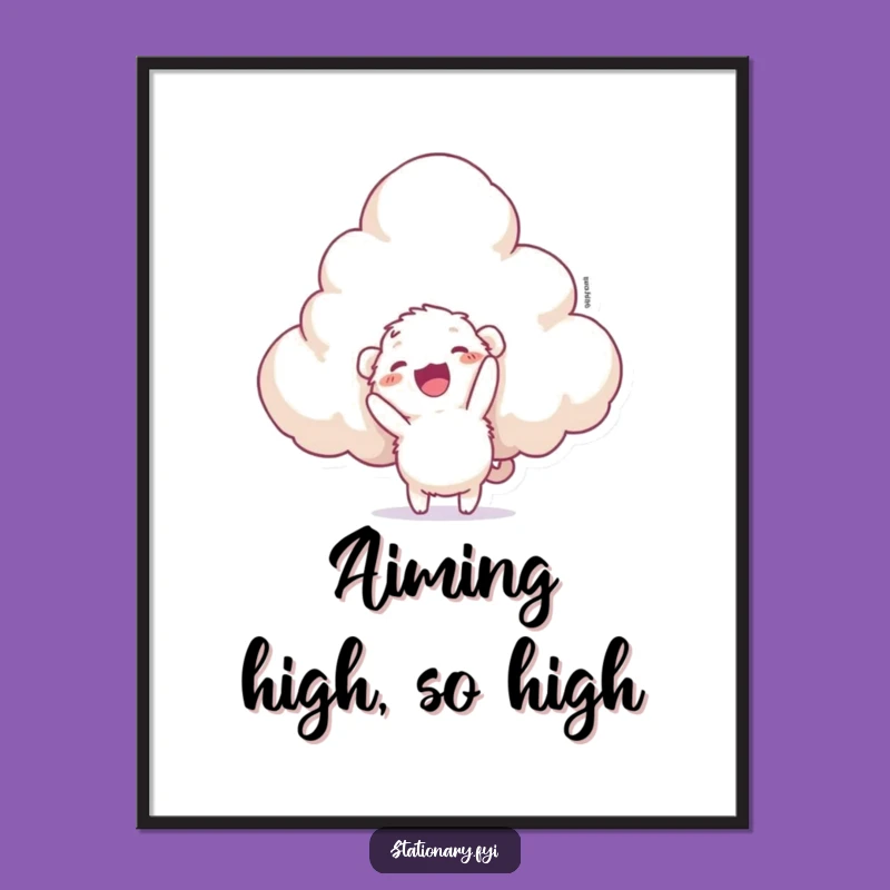 Funny Fuzzy Creature Poster: Hilarious Art of Stapling Clouds for Your Wall