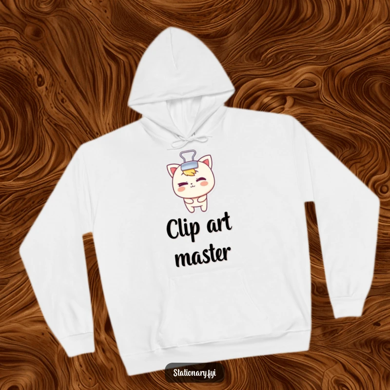 Funny hoodie featuring a mischievous binder clip character playfully winking, perfect for cozy pranksters.