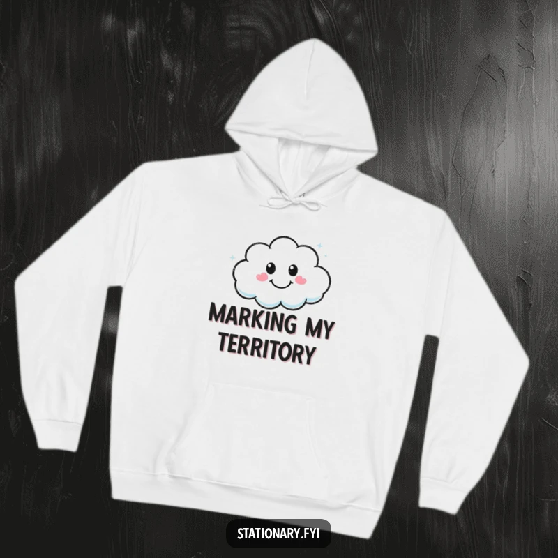 Funny Kawaii marker character drawing a smiley cloud on a comfortable hoodie, exuding artistic cheer.