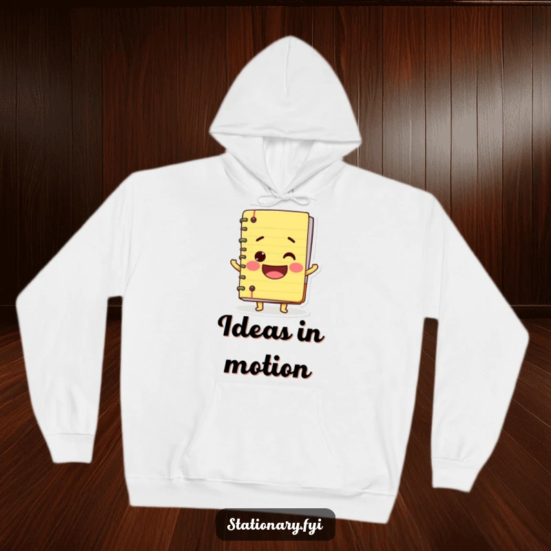 Funny hoodie featuring a wobbly notebook character with a wide smile, offering cozy comfort and a humorous look for bookworms.