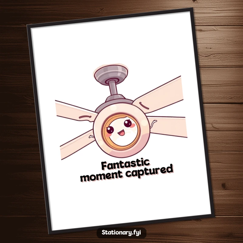 Funny Free Printable Wall Art: A roll of tape comically stuck to a spinning ceiling fan, adding humor.