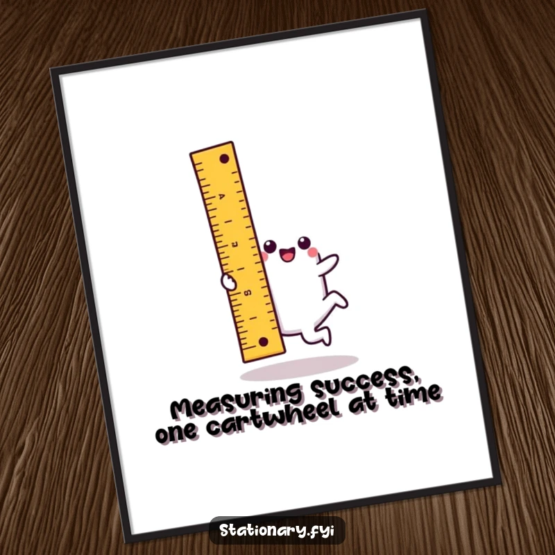 Free Printable Wall Art: A kawaii ruler character executes a flawless cartwheel, bringing a sense of playful movement and fun.