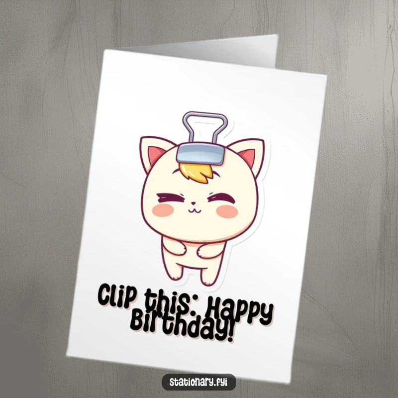 Funny Free Printable Binder Clip Birthday Card: Mischievous character winking playfully, wishing happy birthday.