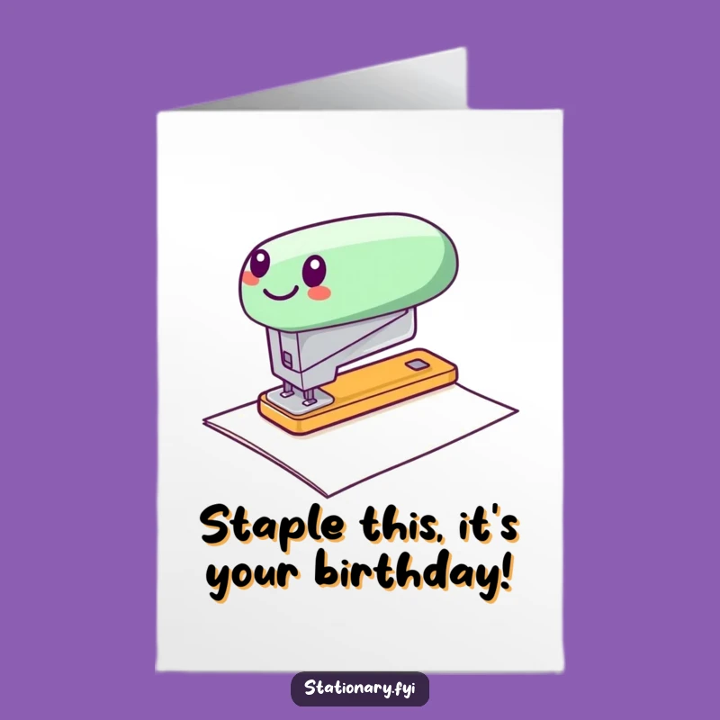 Free Printable Birthday Card: Zippy Stapler's Joyful Dash - Funny Downloadable Gift
