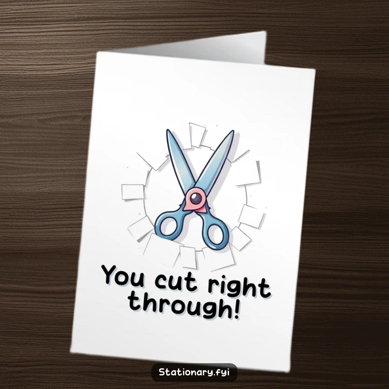 Funny Free Printable Congratulations Card with two playful scissors happily snipping through a sheet of paper.