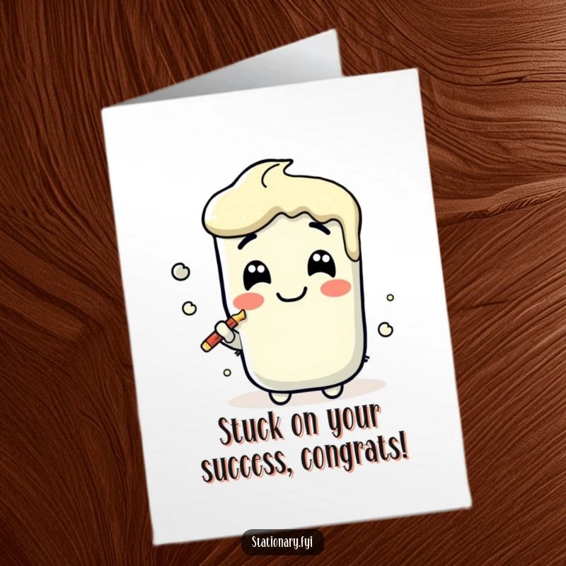 Funny Free Printable Congrats Card: A happy Kawaii glue stick leaves a trail of celebration. Print to congratulate!
