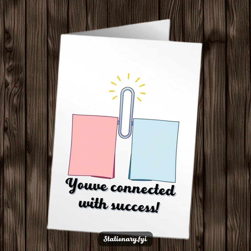 Funny Free Printable Congratulations Card: A beaming paperclip enthusiastically connects two vibrant pages, celebrating achievements.