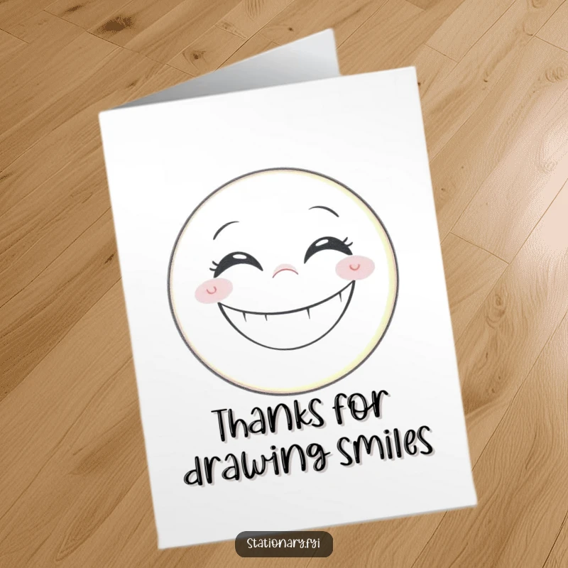 Funny Free Printable Thank You Card: A grinning pencil illustrates a gigantic smiley face, showing appreciation with humor.