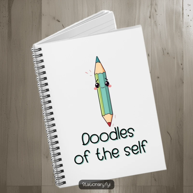 Funny notebook cover featuring a bewildered pencil trying to draw its own tip, perfect for capturing artistic ideas and thoughts.