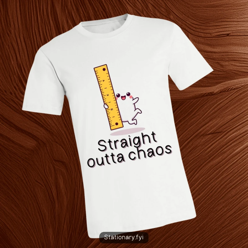 Funny kawaii ruler t-shirt depicting a cheerful character doing a cartwheel, symbolizing precise and playful movement.