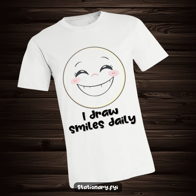 Funny t-shirt with a grinning pencil creating a massive, cheerful smiley face, ideal for art enthusiasts and joke tellers.
