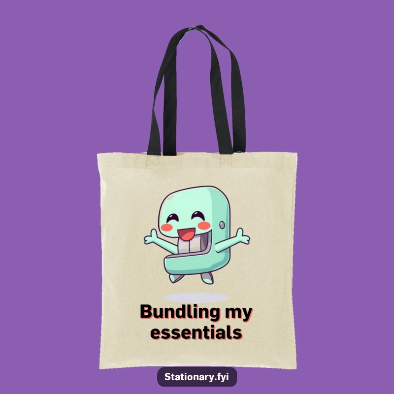 Funny Happy Stapler Tote Bag - Cheerful Jump Humor Gift for Organization