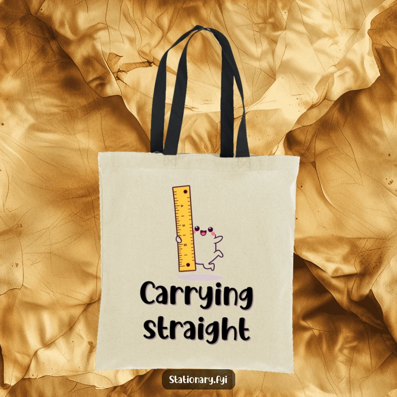 Funny kawaii ruler tote bag showcasing a character doing a cartwheel, perfect for carrying school supplies with fun.