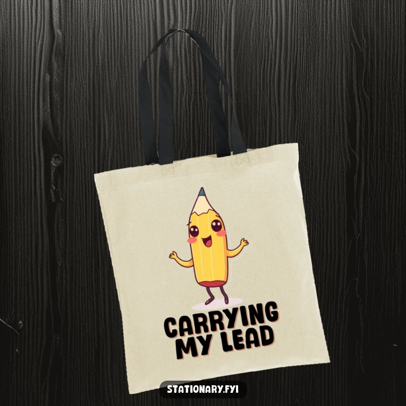 Funny Tote Bag with a cheerful pencil doing a lively jig, perfect for carrying essentials with artistic humor and as a great gift.